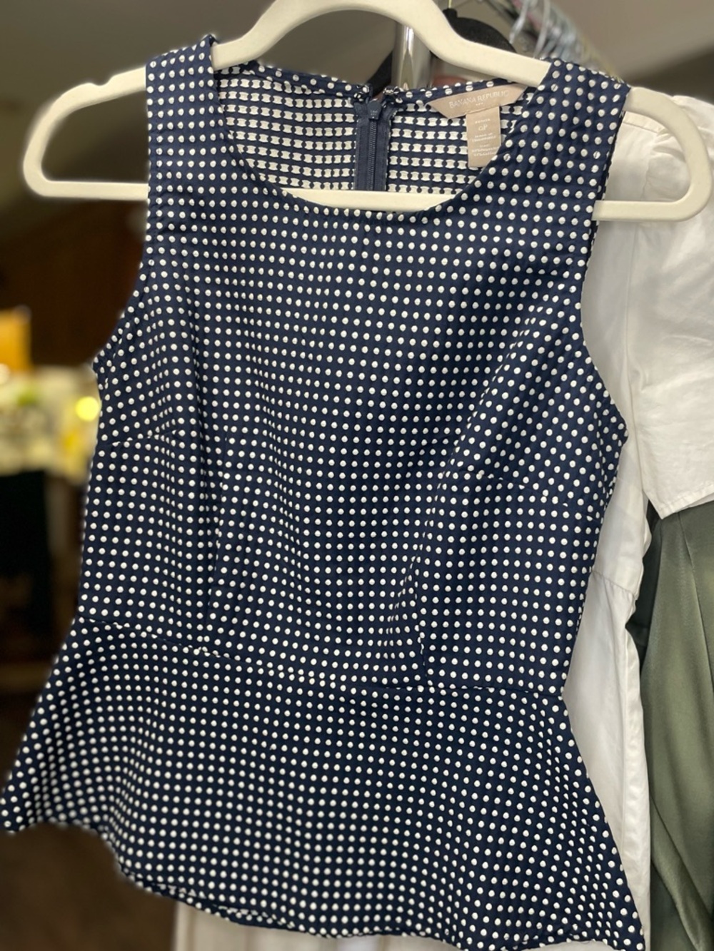 Banana Republic Navy Polka Dot Peplum Top Sleeveless Size 0P